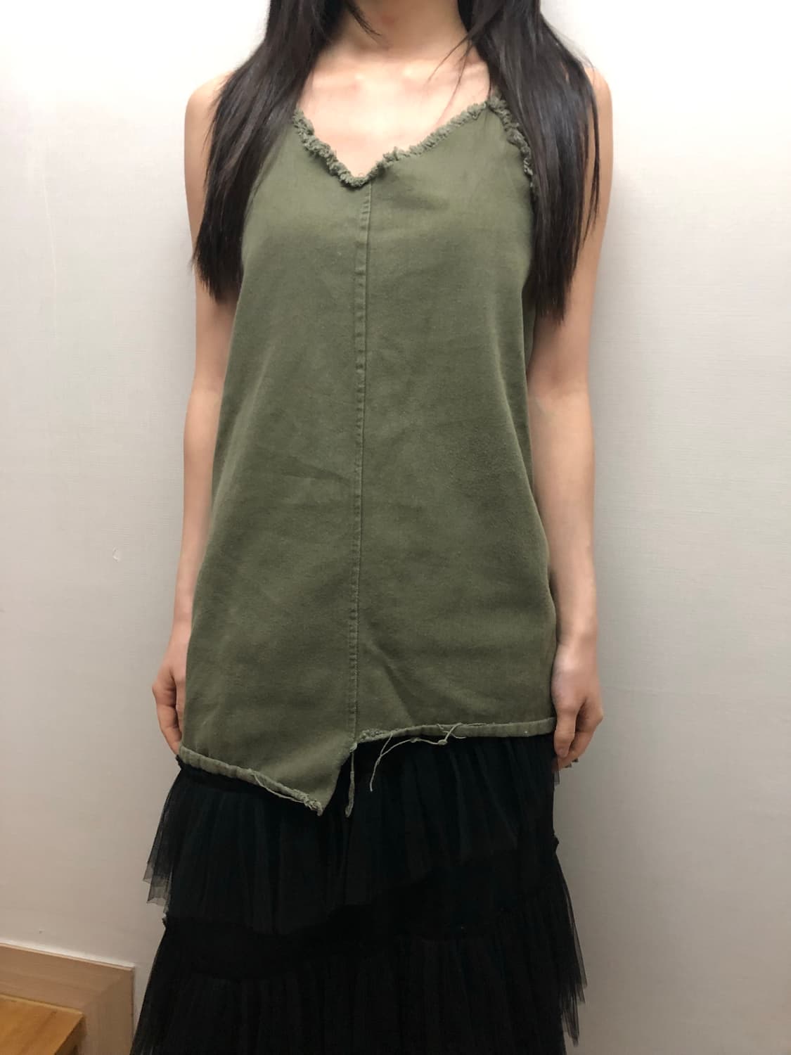 빈티지 카키 코튼 슬리브리스 상품이미지4