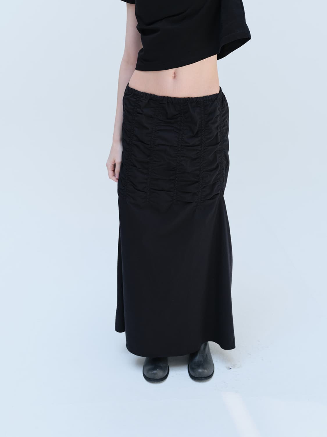 Repos COTTON GATHERING SKIRTS Black 상품이미지5