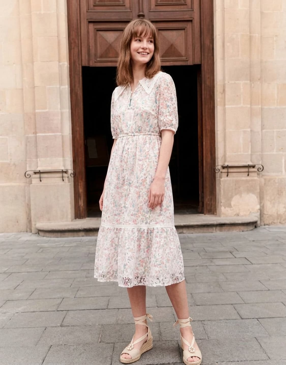 써스데이아일랜드 자수플라워 빅카라 원피스 M사이즈 상품이미지1