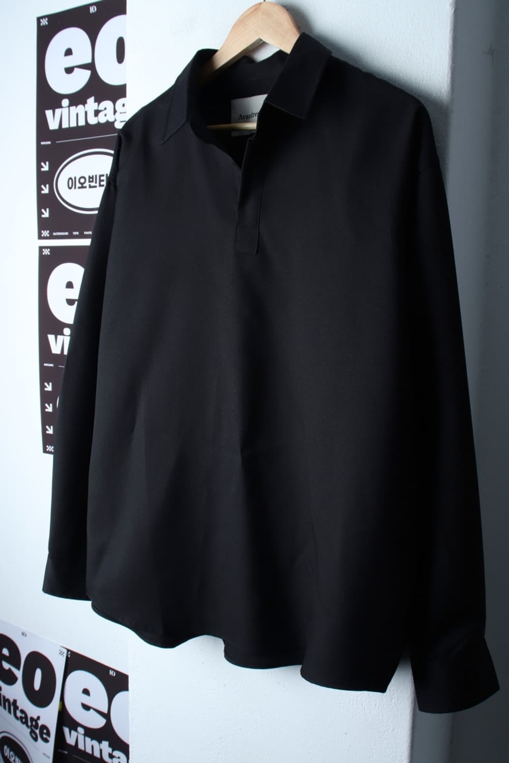 (L-XL) 어반드레스 셔츠 남방 브이넥 폴리 블랙 무지-H3H33937 상품이미지1