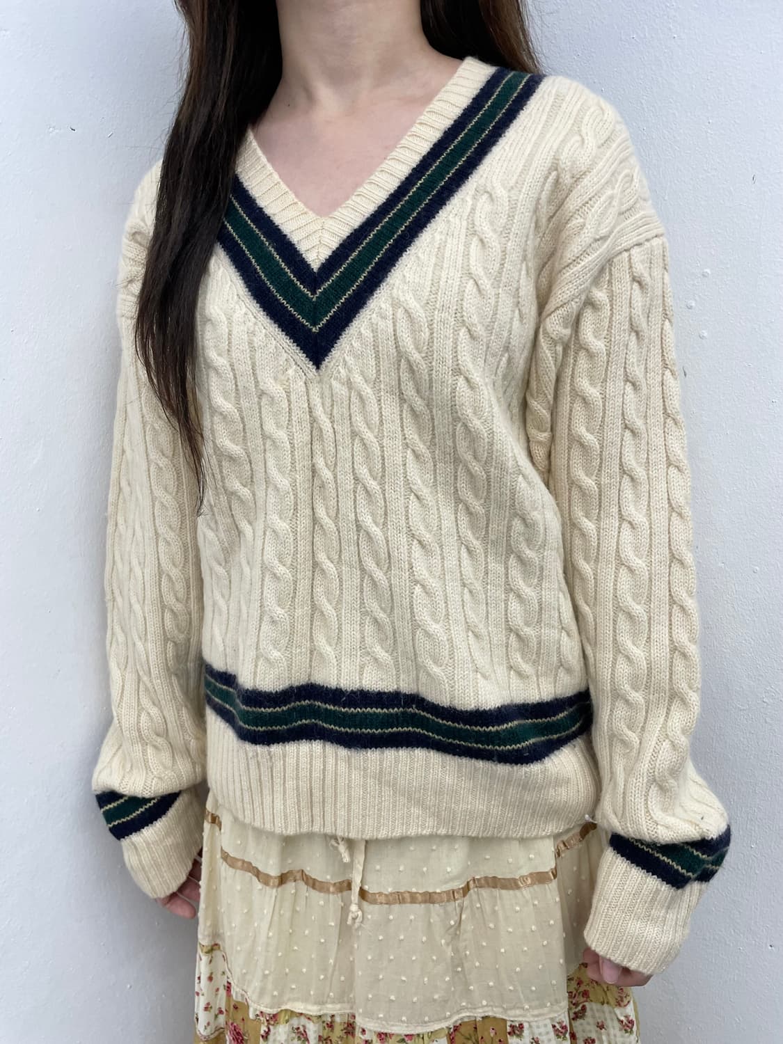 울100% 브이넥 케이블 니트 상품이미지2