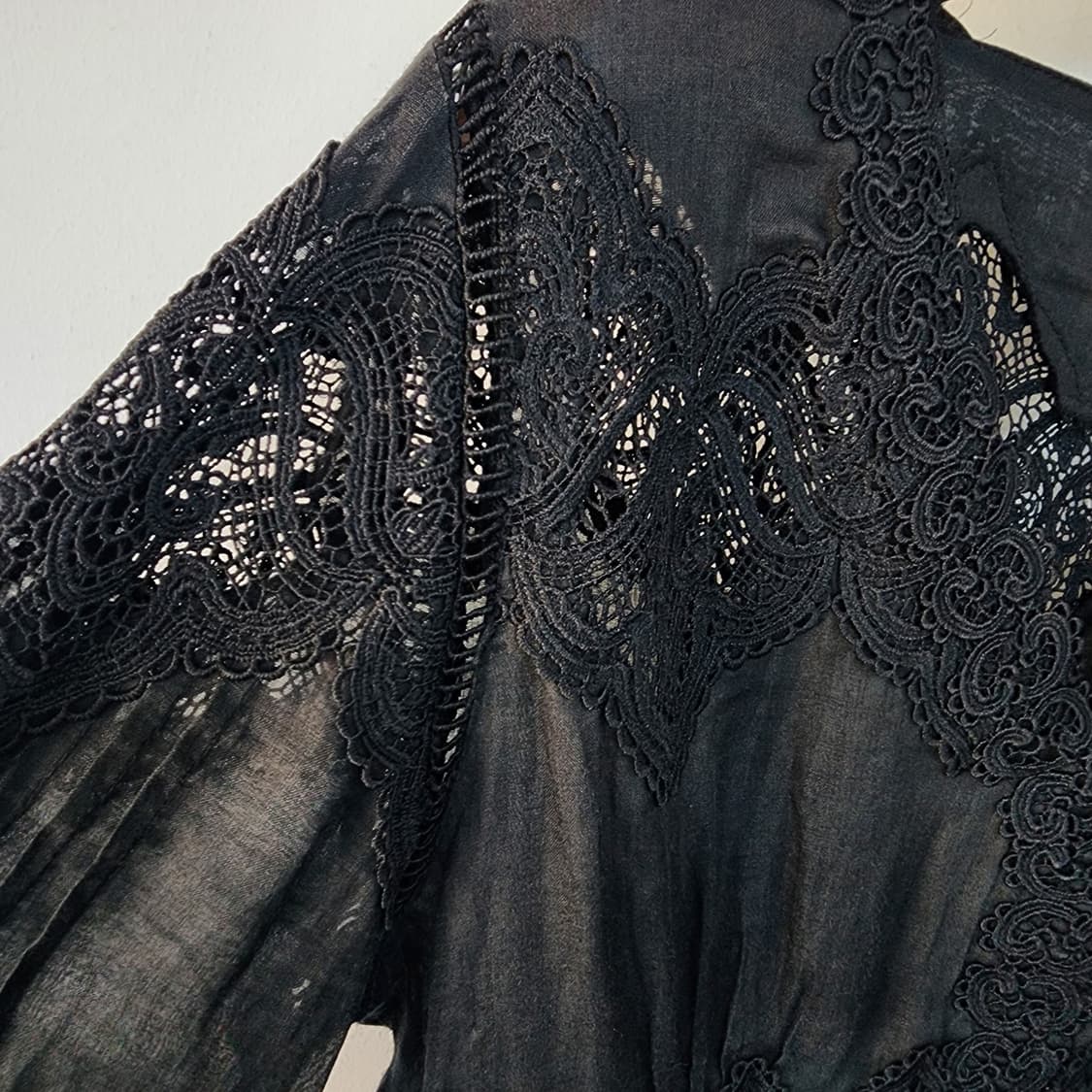 수입 레이스 블랙 블라우스 7부 상품이미지3