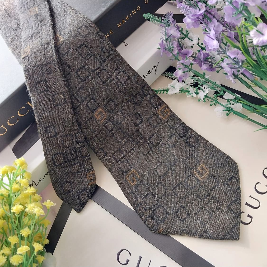 구찌 실크 울 블렌드 다크그린 로고 넥타이 9.7cm A등급 K1320
 상품이미지2