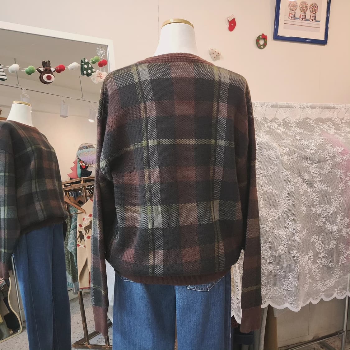 Cross keys 브라운 체크 울100 니트 상품이미지9