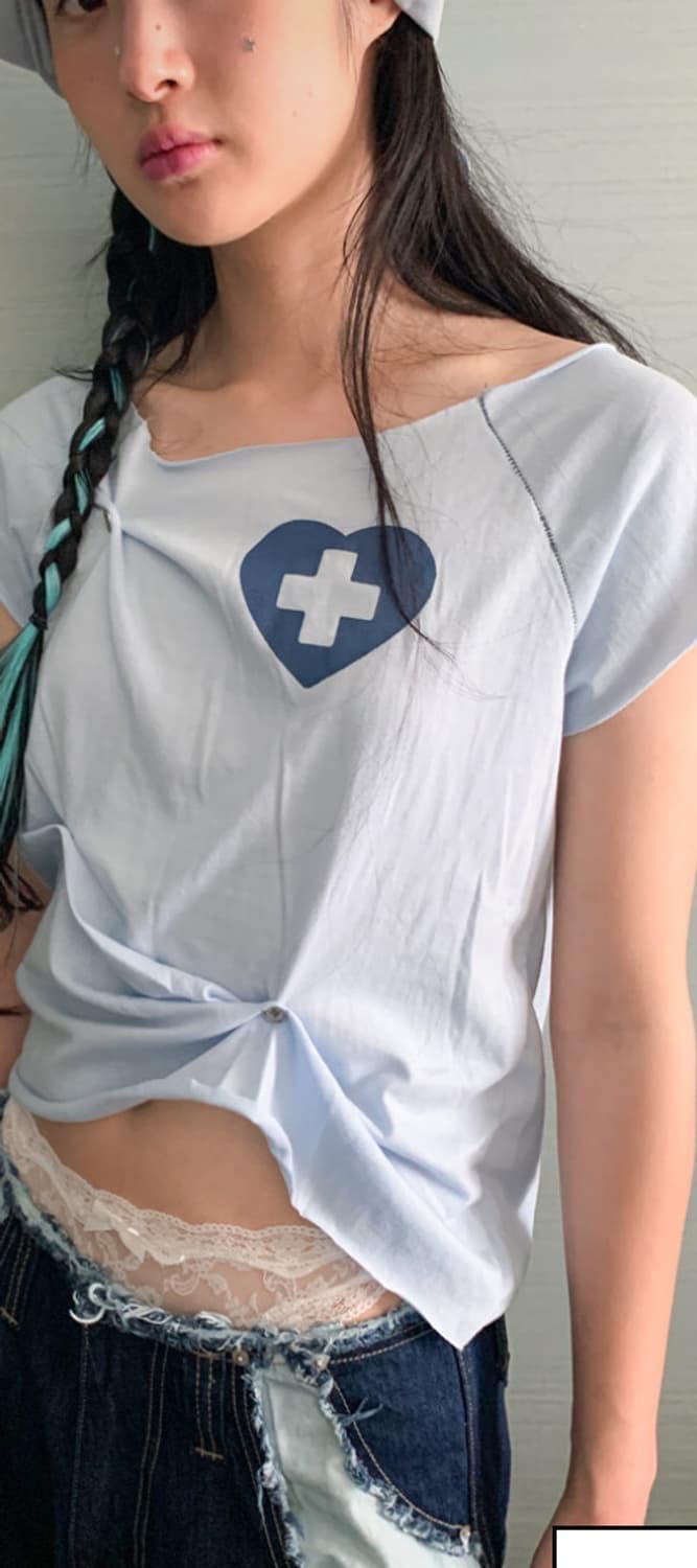 샵페어리 버튼 업 조디악 하프 티셔츠 반팔 스카이 블루 상품이미지3