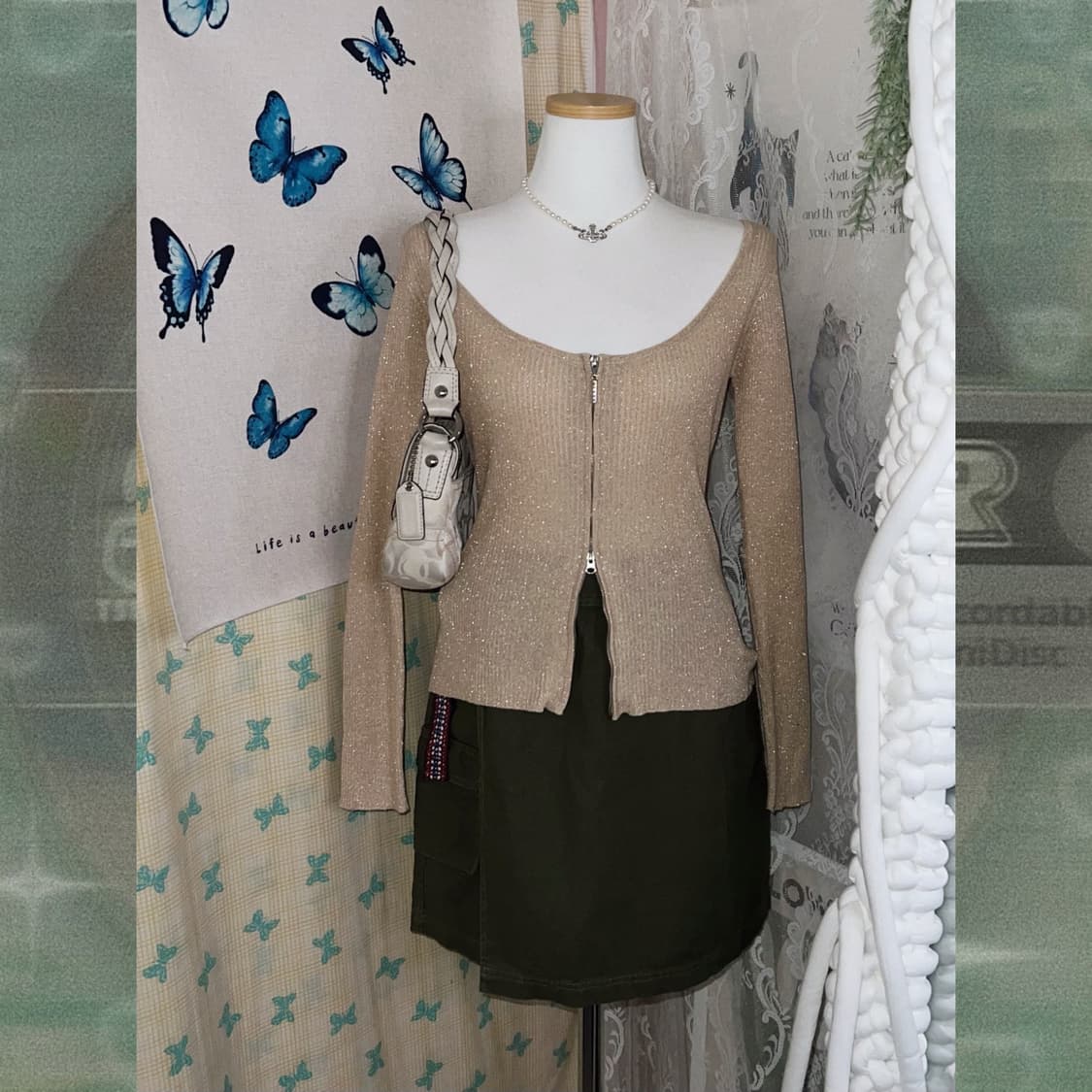 베이지 유넥 투웨이 집업 티셔츠 상품이미지6