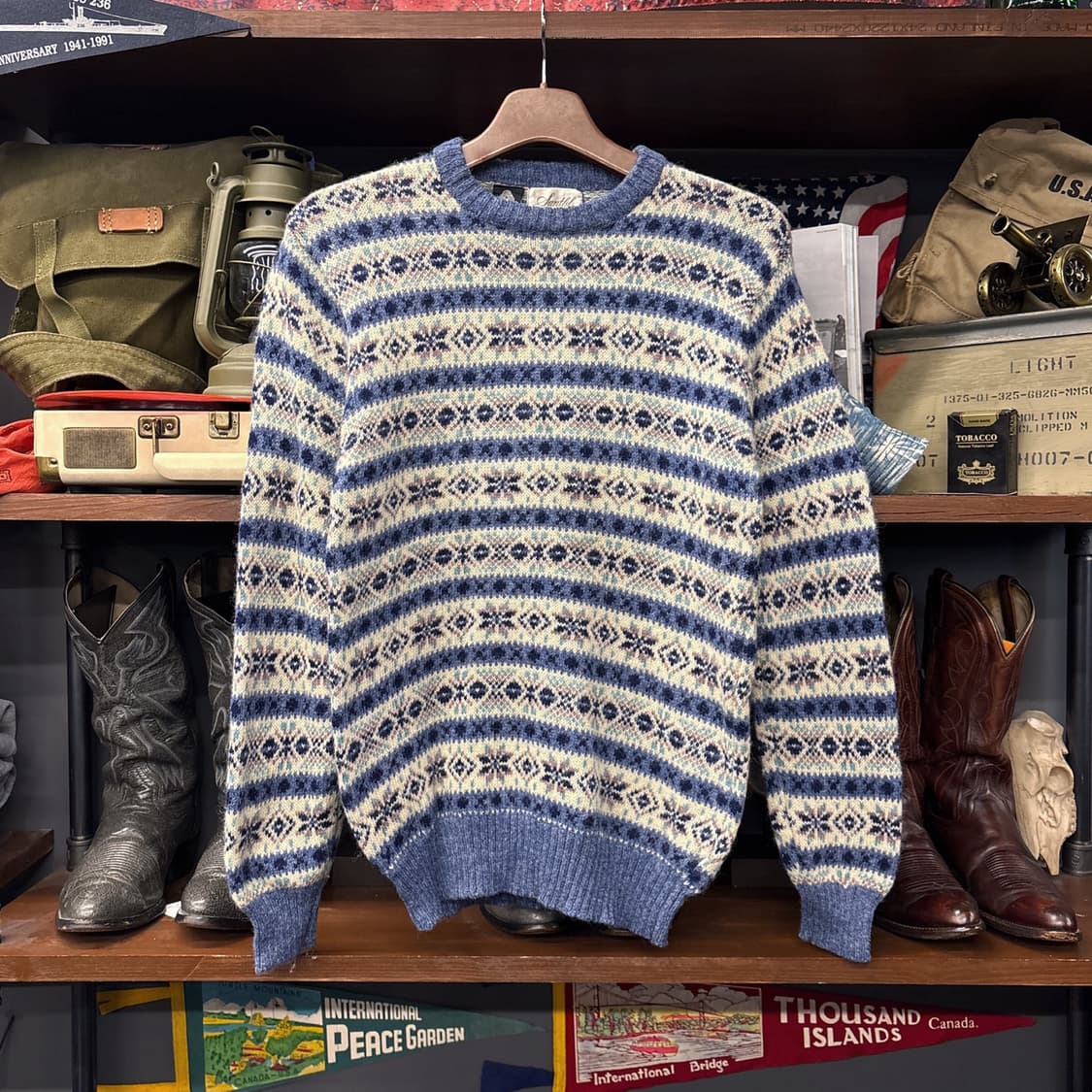 90s JPN 헤리티지 페어아일 패턴 퓨어울 니트 스워터 N158 상품이미지1