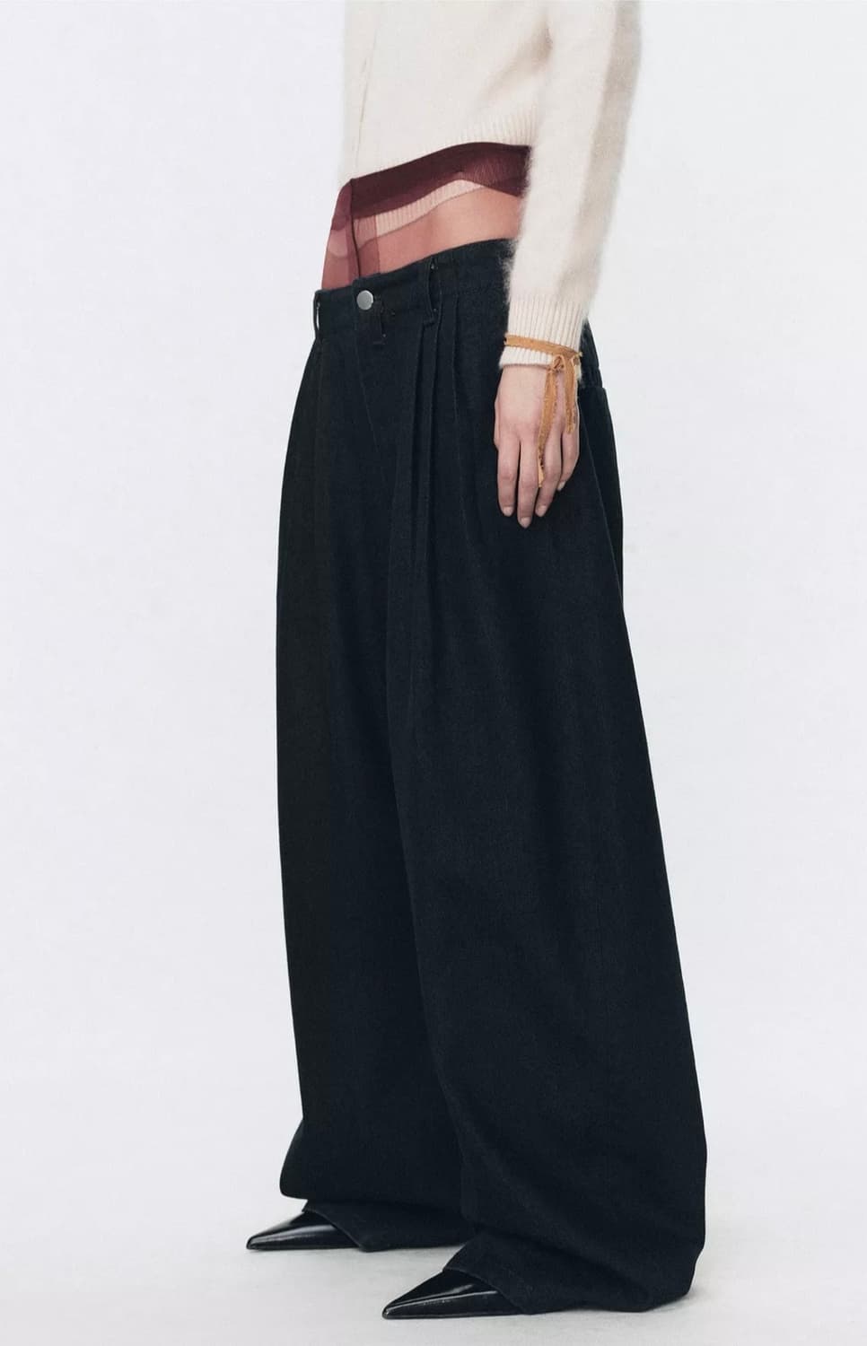 자라 와이드 레그 블랙 플랫 프론트 진 데님팬츠 34 상품이미지2