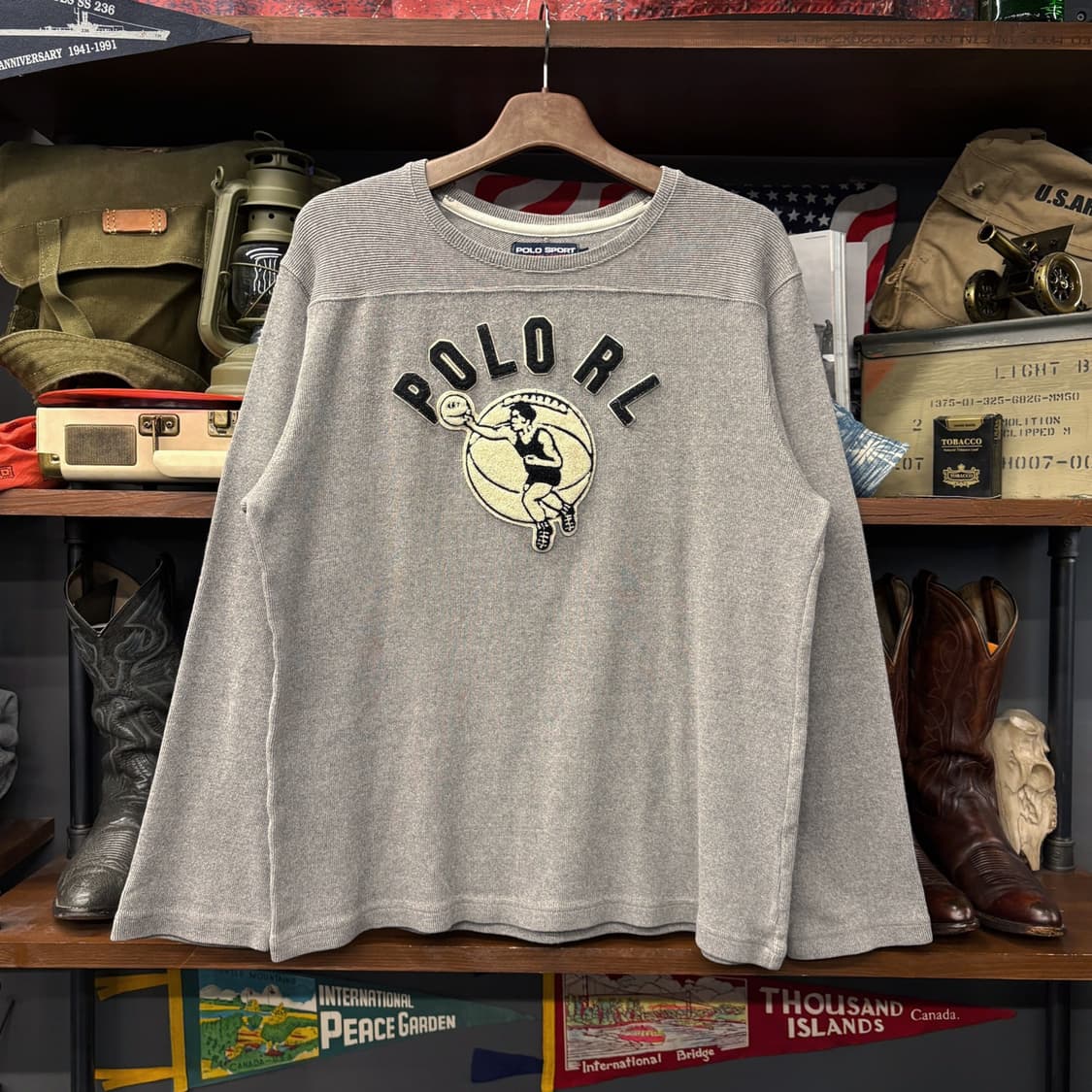 90s 폴로스포츠 바스켓볼 펠트 트레이닝 롱슬리브 티셔츠 N182 상품이미지1