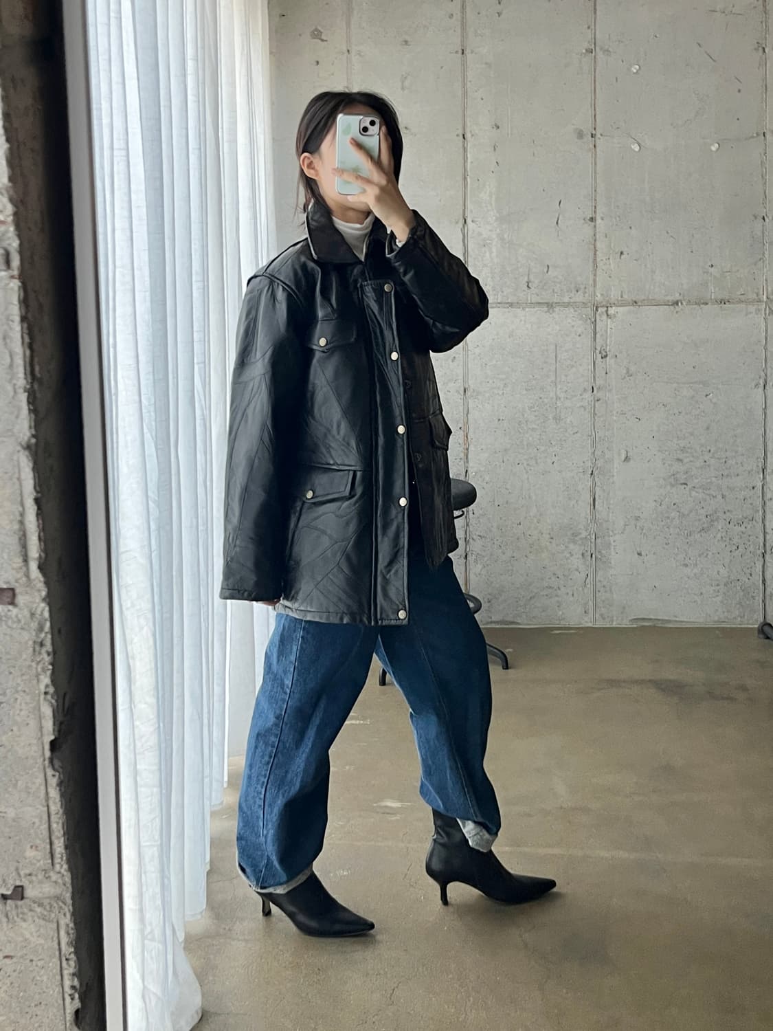 Franco Collezioni 양가죽 패치워크 자켓 블랙 상품이미지7