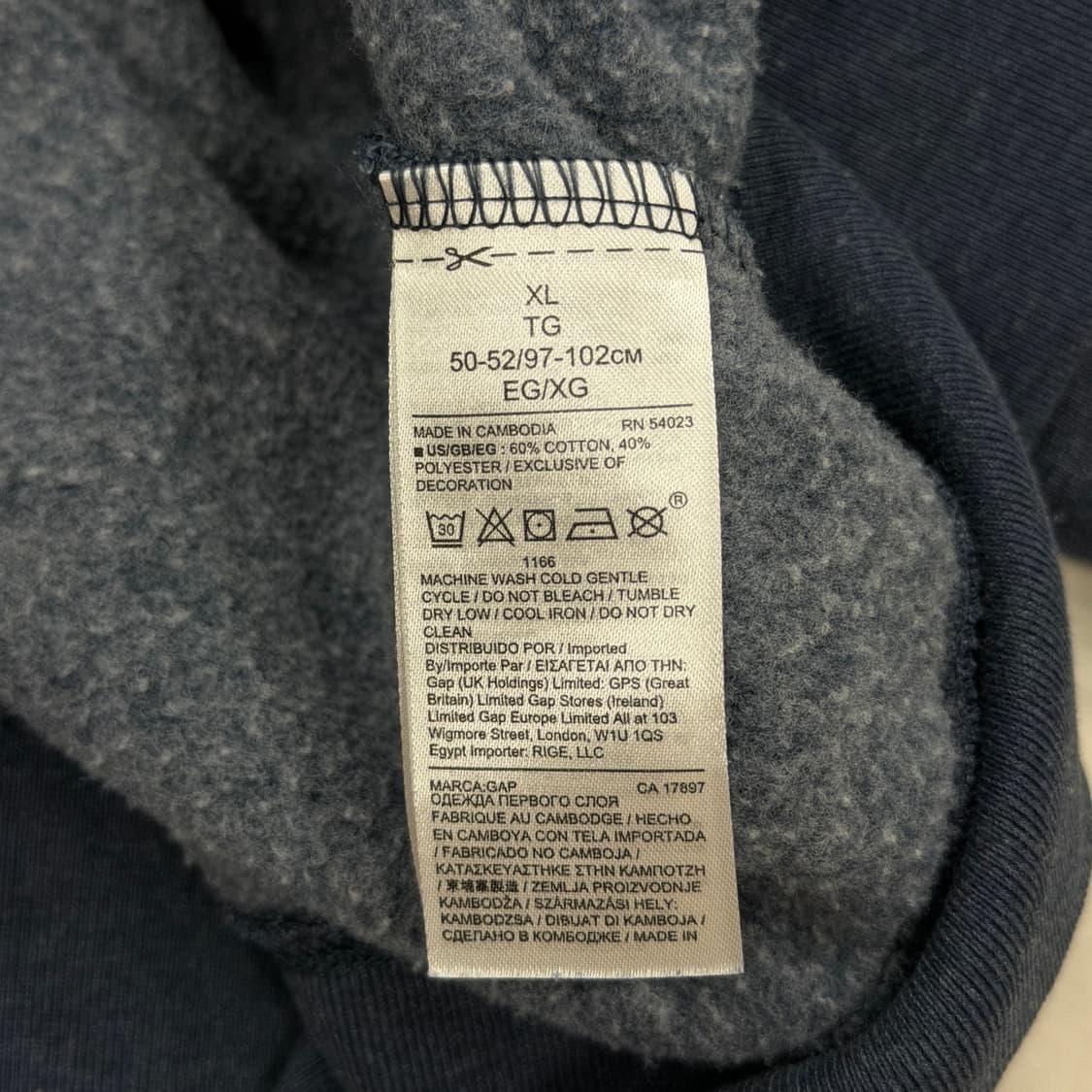 GAP 빈티지 스펠로고 기모 후드집업 자켓 차콜네이비 XL 상품이미지5