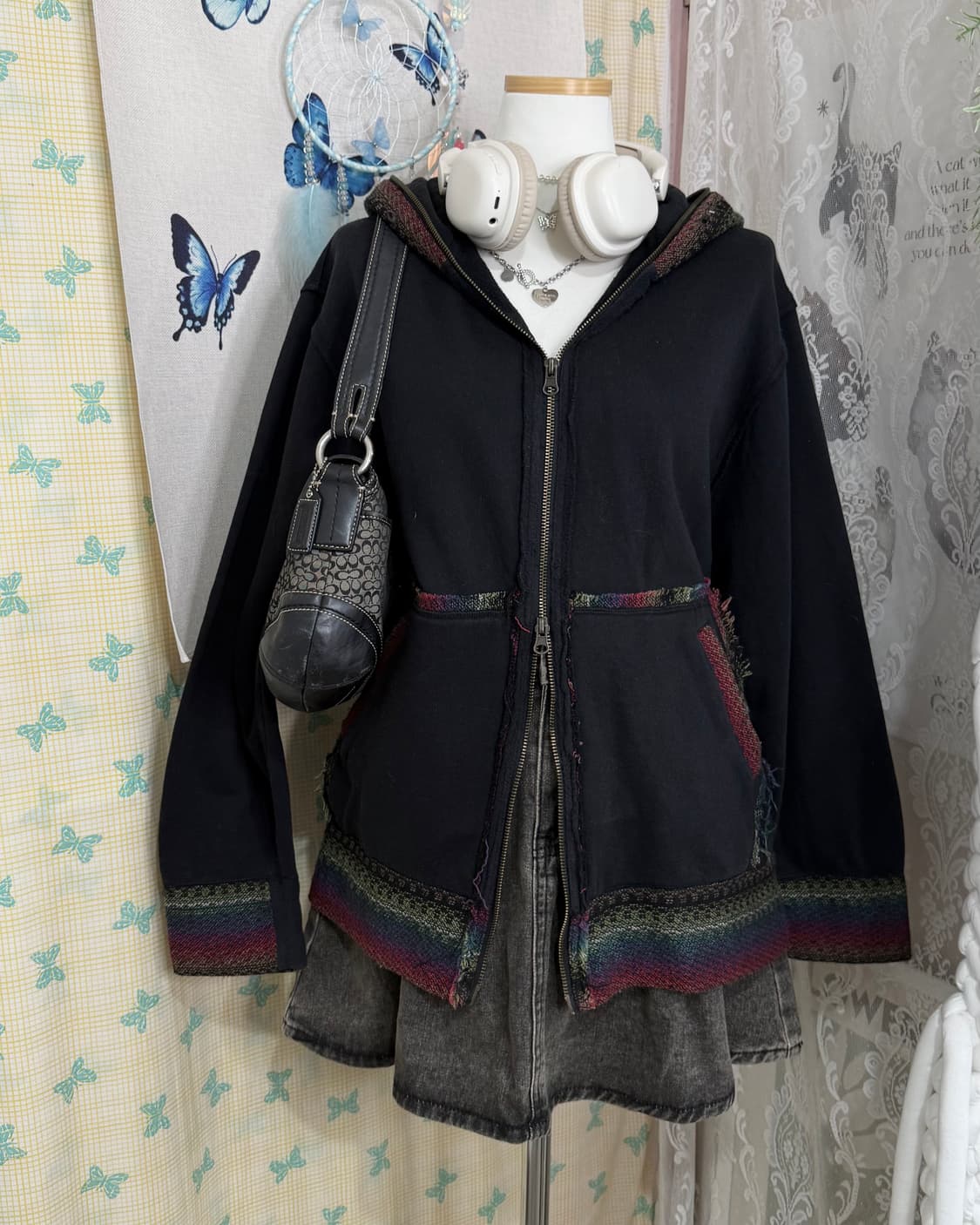 블랙 에스닉 투웨이 후드 집업 상품이미지4