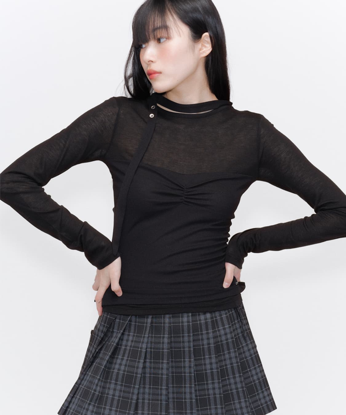 [새상품] 미세키서울 쉬어 스카프 롱슬리브 블랙 상품이미지2