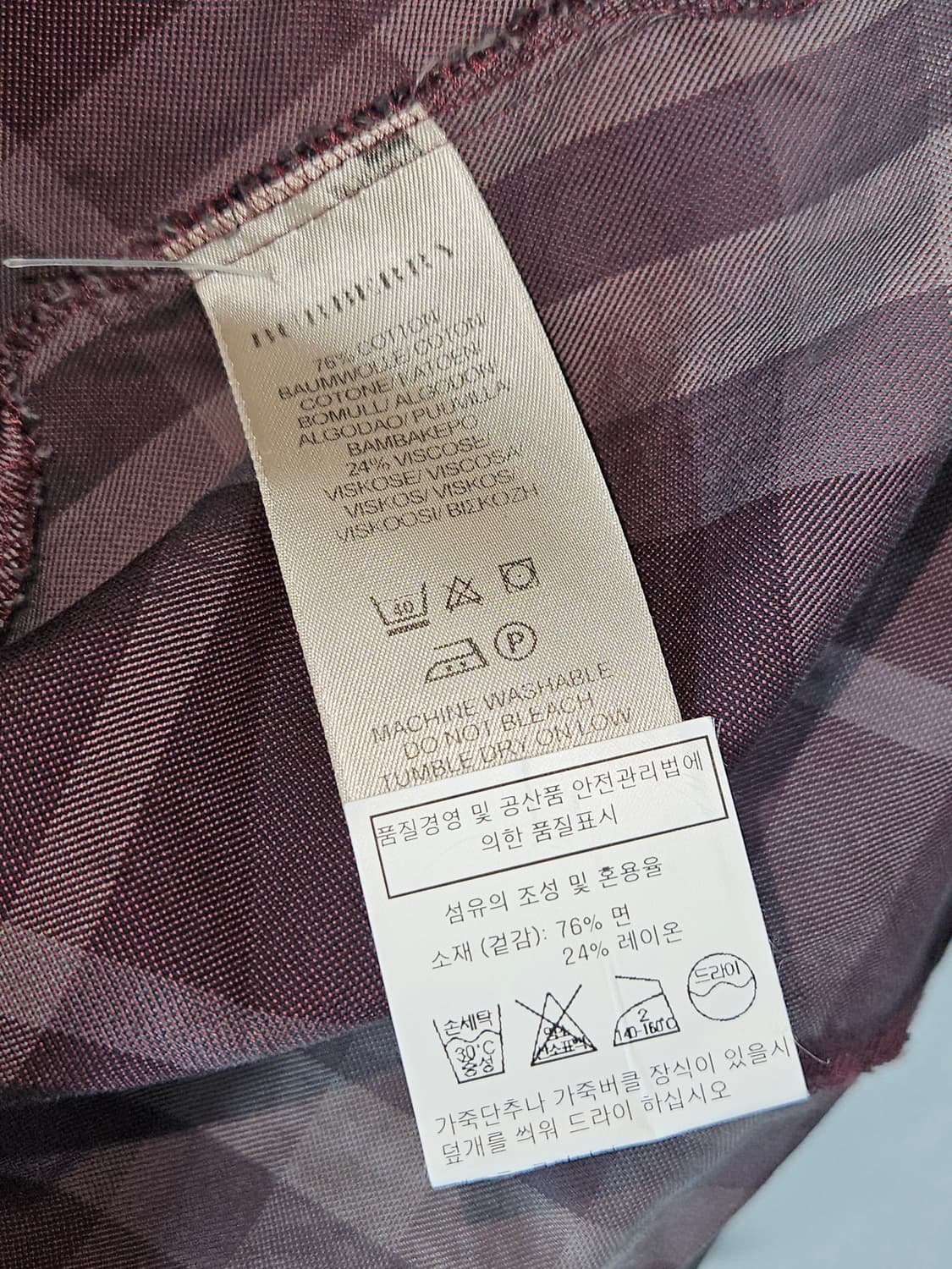 버버리 브릿 정품 와인 체크셔츠 여성 L (백화점 라벨) 거의 새상품 상품이미지4