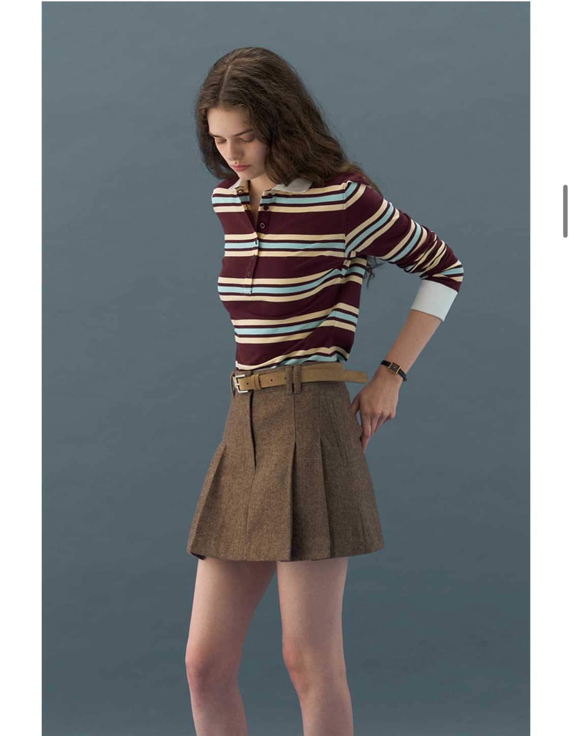 (S) 드로우핏 우먼 멀티 스트라이프 슬림 카라 피케 티셔츠 판매 상품이미지4