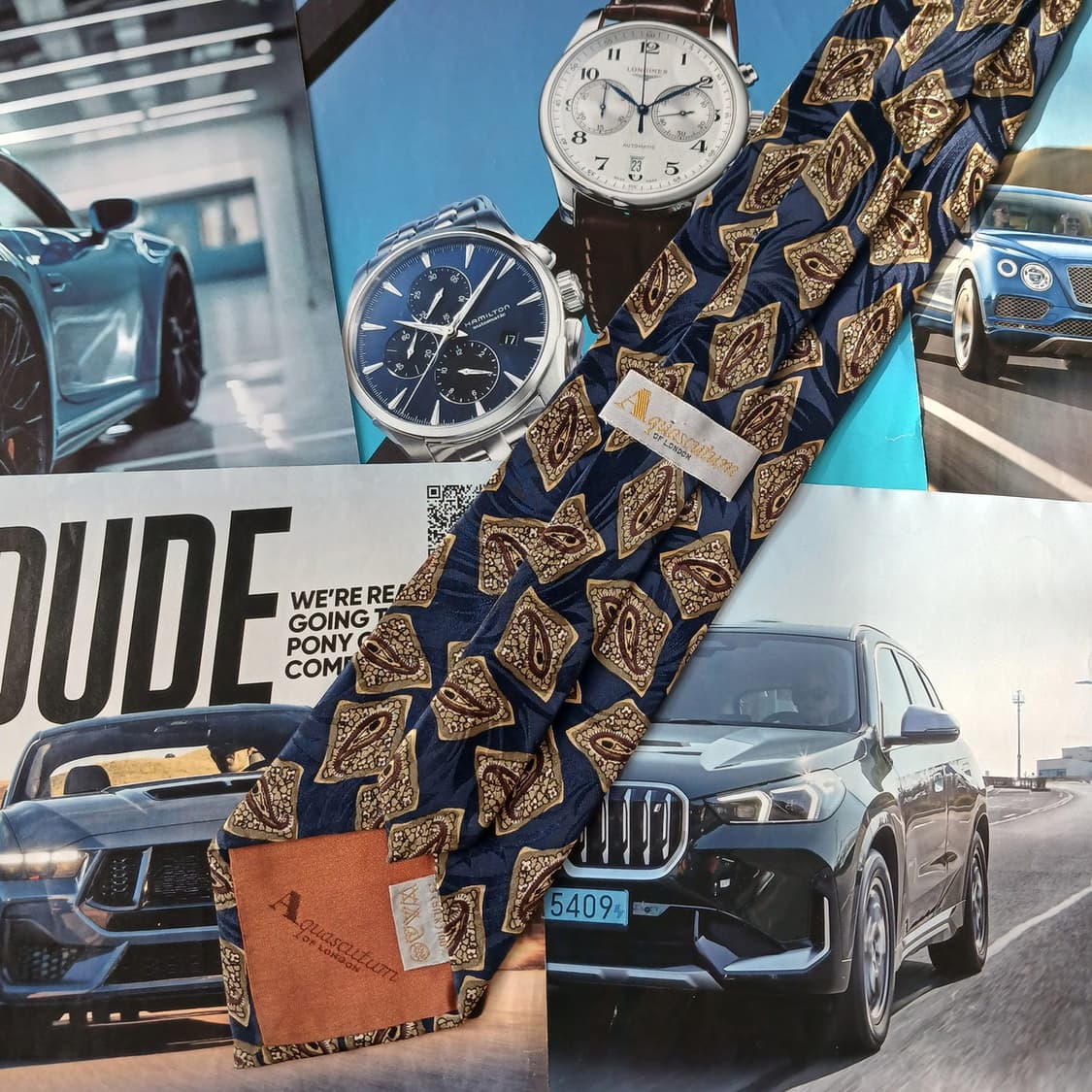 아쿠아스큐텀 실크 네이비 패턴 넥타이 9.3cm A등급 A19103
 상품이미지4