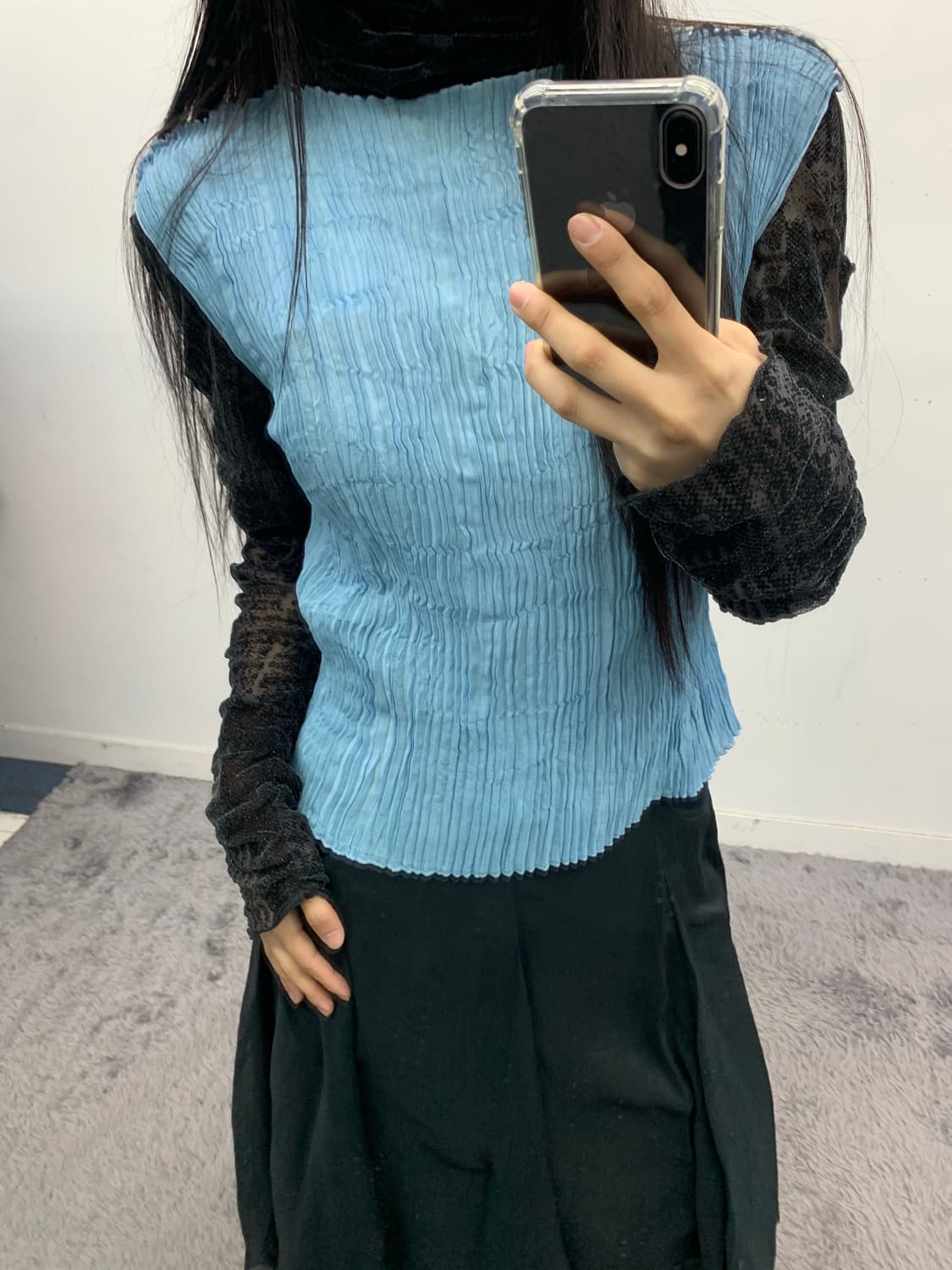 Tricot chic 벨벳 시스루 셔링 탑(made in italy) 상품이미지2