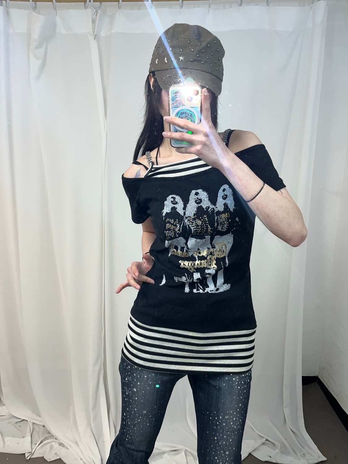 00‘s 스트라이프 레이어드 프린팅 티셔츠 상품이미지2