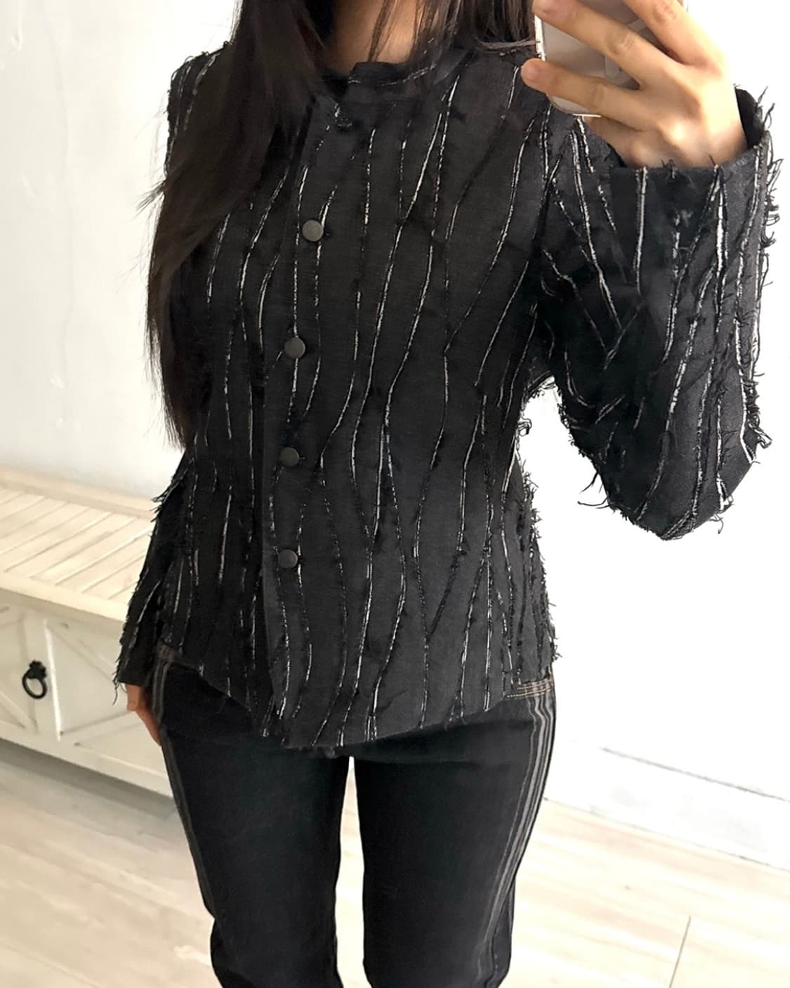 Black denim Fringe Feminine Jacket 상품이미지3