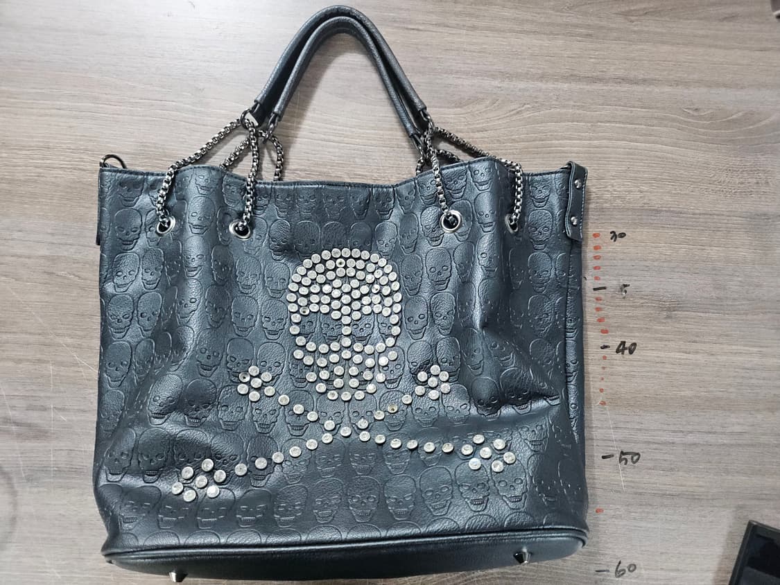 빈티지 가죽 펑크 고딕 고스 스컬 해골 체인 큐빅 숄더백 상품이미지1