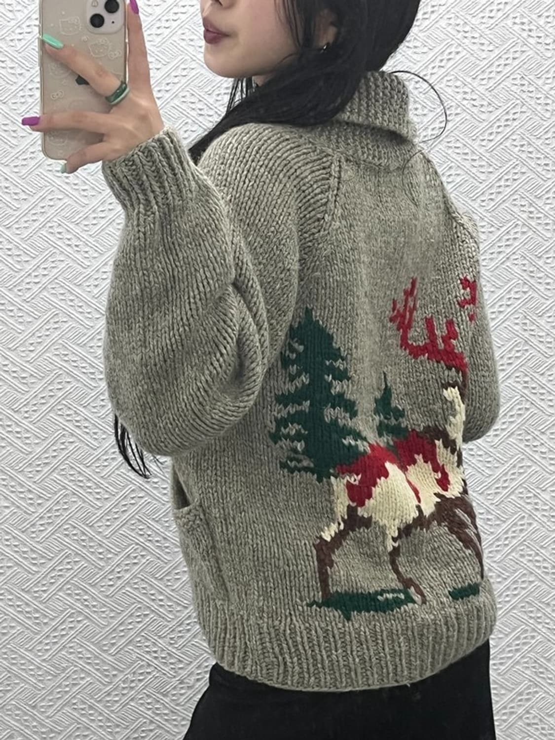 빈티지 재팬 폭닥 노르딕 코위찬 홀리데이 울 가디건 S C07202 상품이미지1