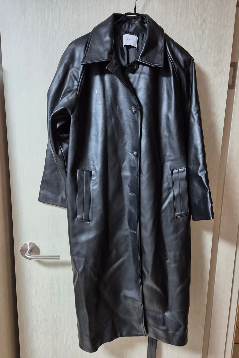 커렌트 블랙 레더 롱 트렌치 코트 가죽코트 상품이미지3
