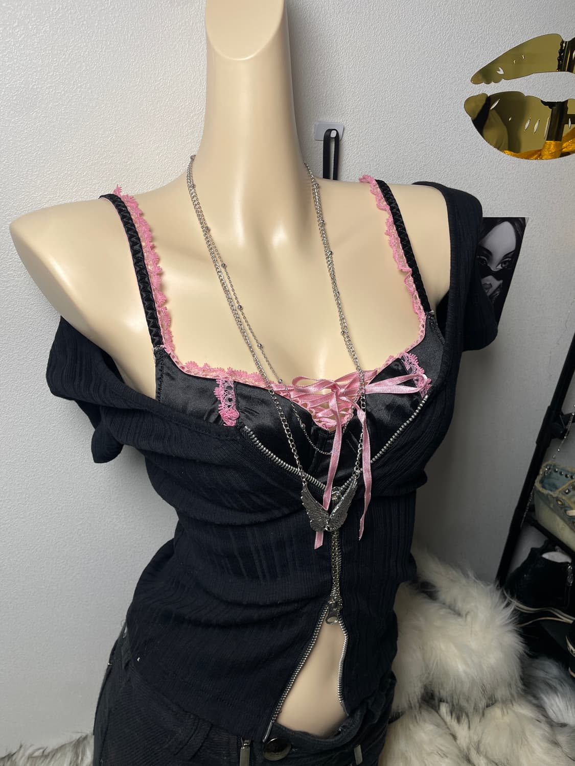 빈티지 체인 디테일 골지 탑 반팔 상품이미지2