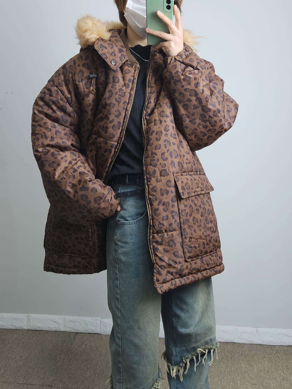 레오파드 후드 패딩 상품이미지5