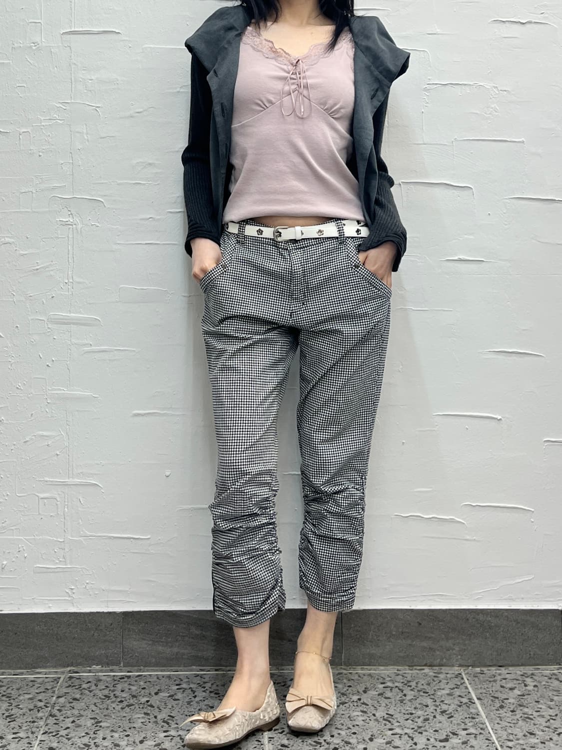 plaid ruched hem pants 상품이미지2