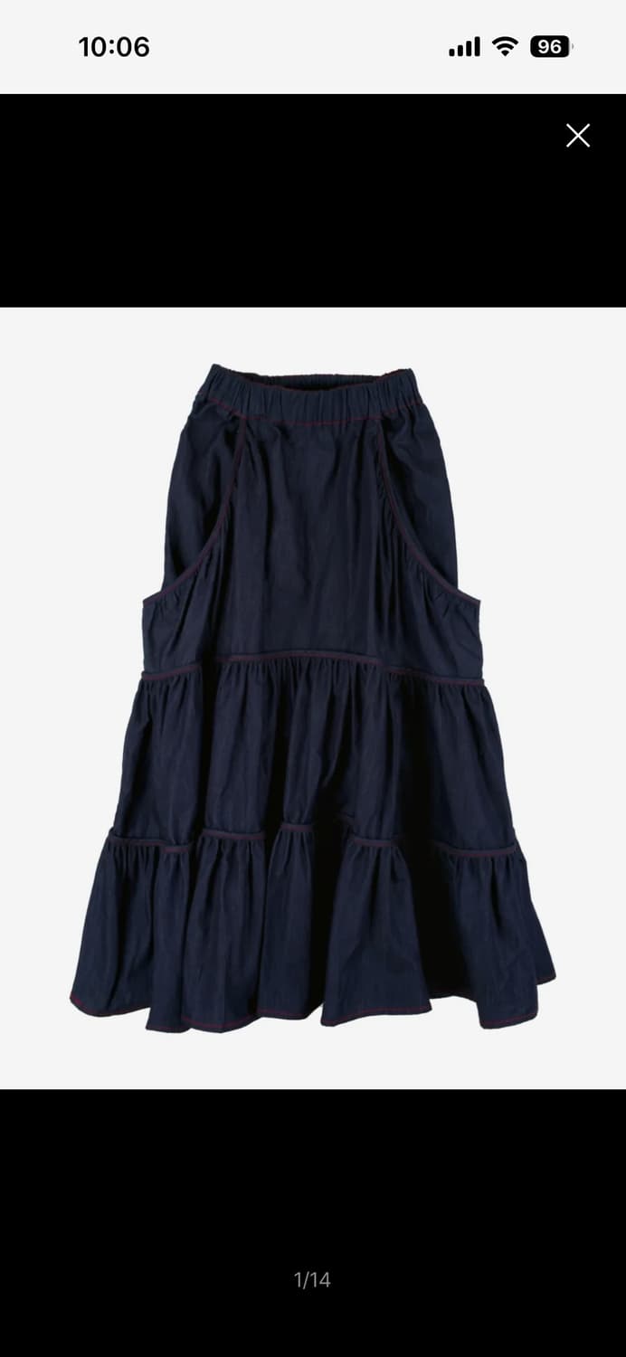 로액슈얼 RED STITCH DENIM TIERD SKIRT 상품이미지1