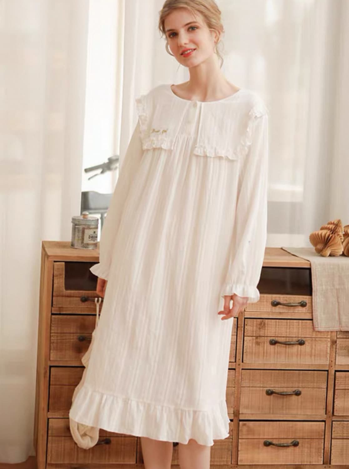 누아젤 화이트 파자마 원피스 상품이미지4