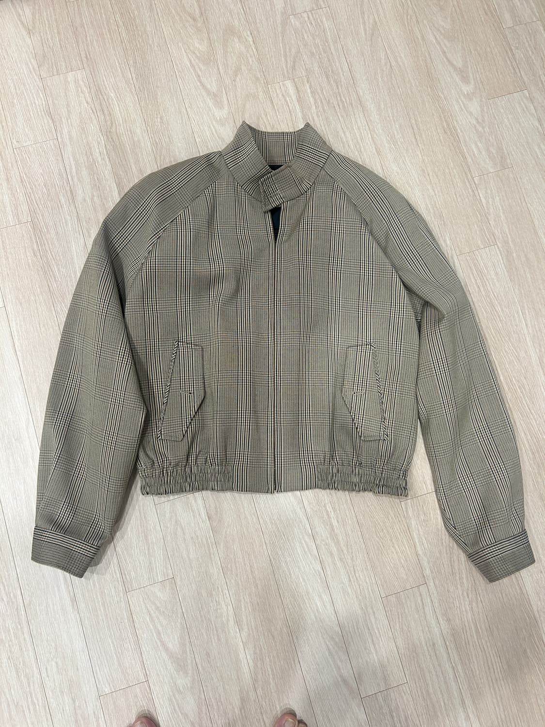 렉토 글렌체크 해링턴 숏 울 자켓 블루종 L 상품이미지4