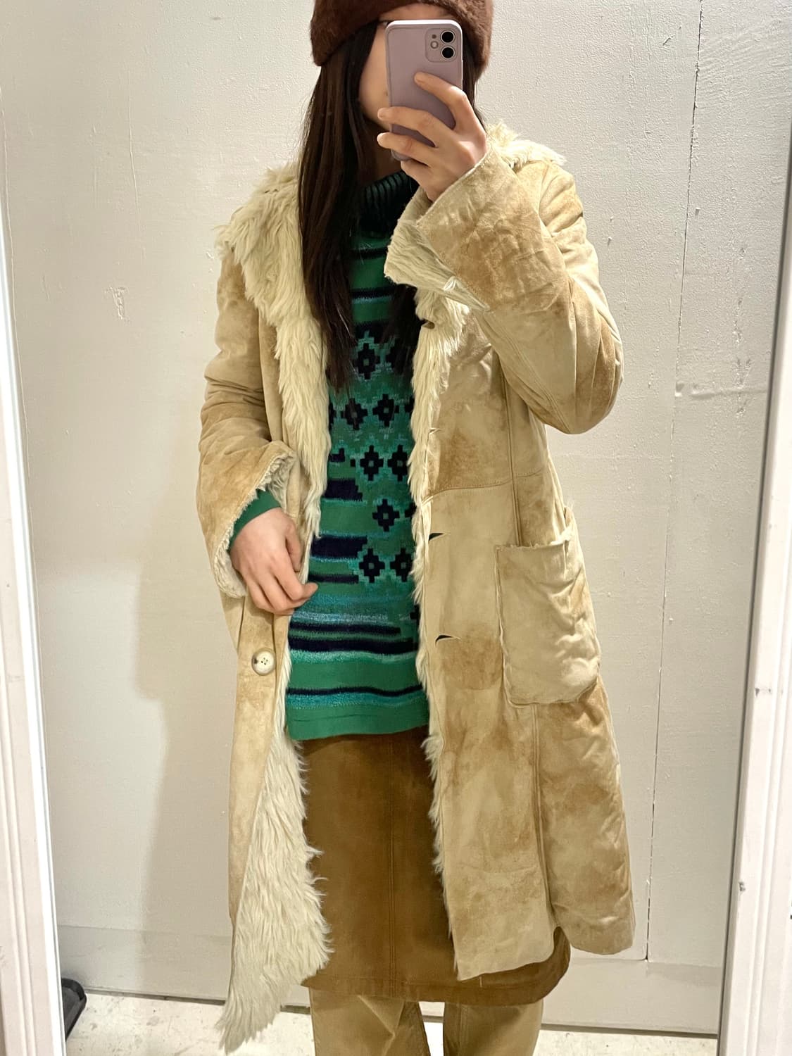 베네통 롱 무스탕 코트 상품이미지3