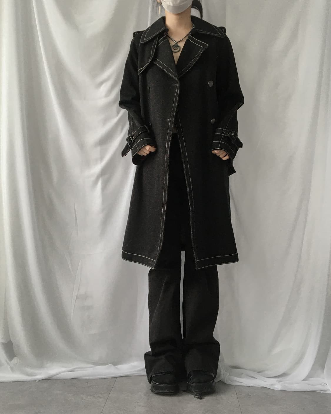 Stitch belted point double button coatSt 상품이미지7