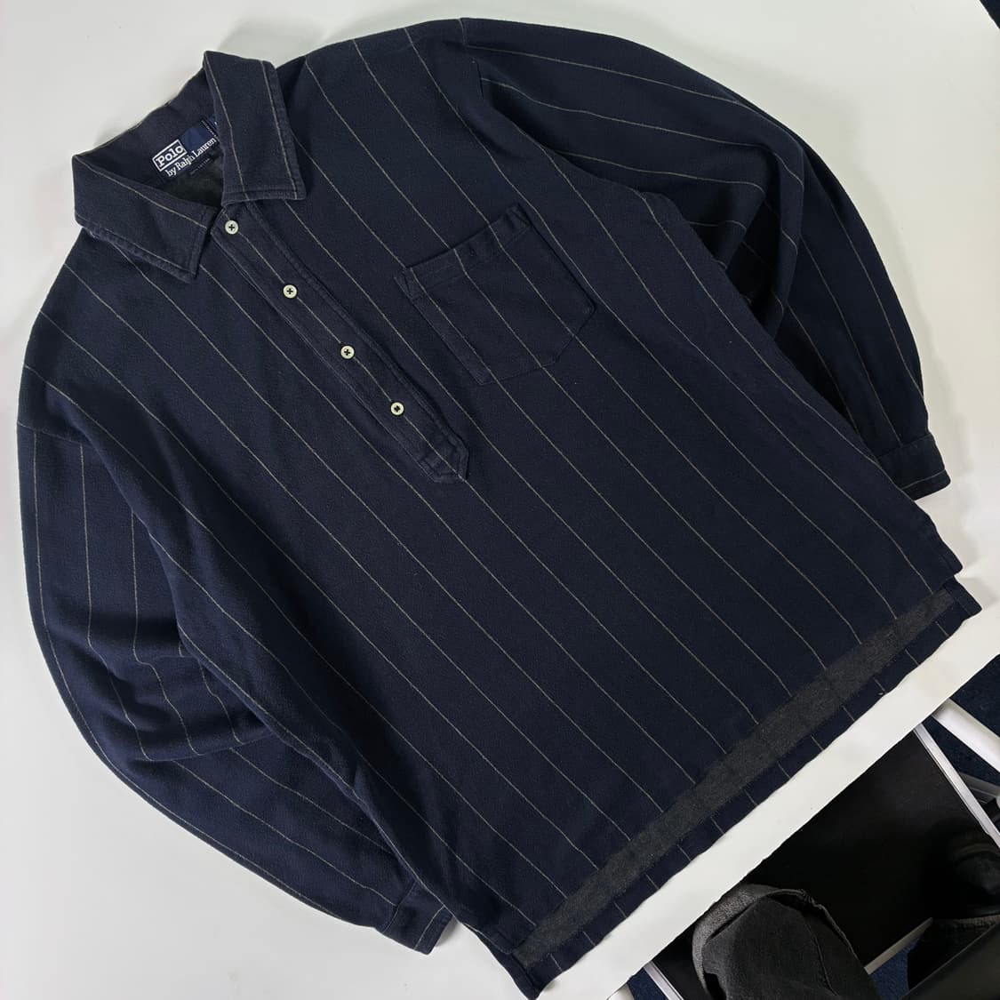 Polo  폴로 랄프로렌 90,s 코튼 네이비 스트라이프 카라 티셔츠   상품이미지2