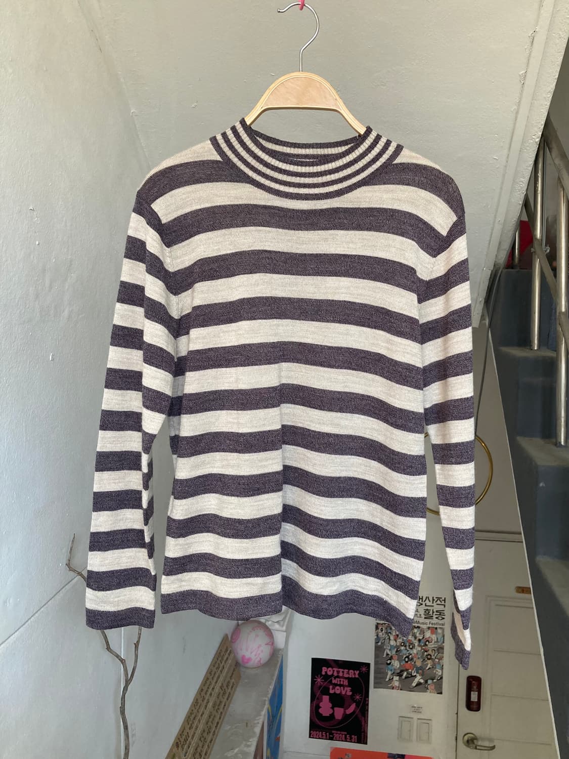 울 30% 베이직 꾸안꾸 스트라이프 니트 상품이미지1