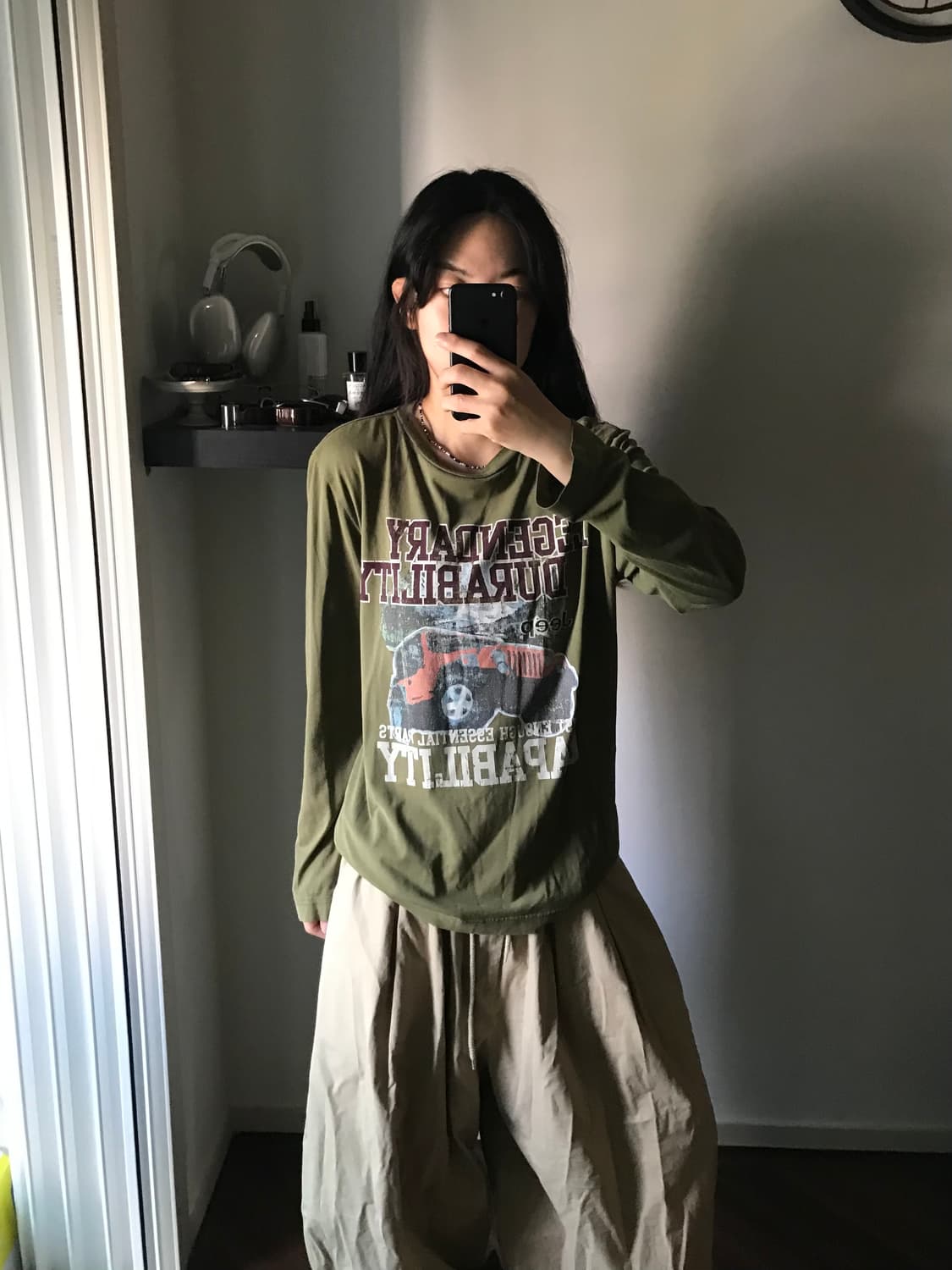 지프 중앙 프린팅 카키 롱슬리브티 상품이미지4
