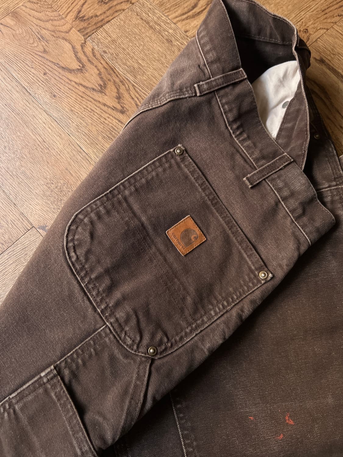 [33]칼하트 USA Made 빈티지 페이딩 다크브라운 더블니 워크 팬츠 상품이미지5