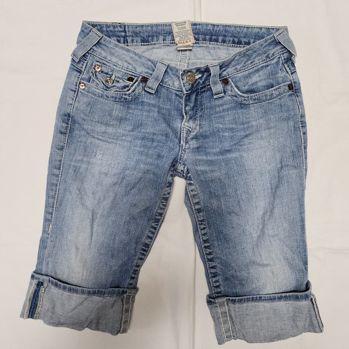 트루릴리젼 워시드 연청 롤업 하이틴 반바지 데님팬츠 상품이미지3