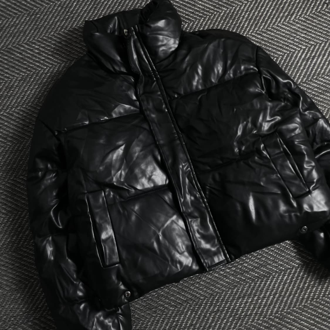 빈티지 우먼스 블랙 비건 레더 패딩 점퍼y 3668 상품이미지1