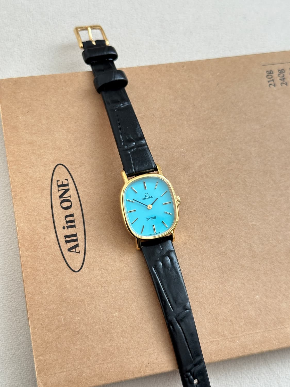 정품 오메가 수동 625 엘립스 이청아 드빌 터키블루 금장 여자 시계 상품이미지3