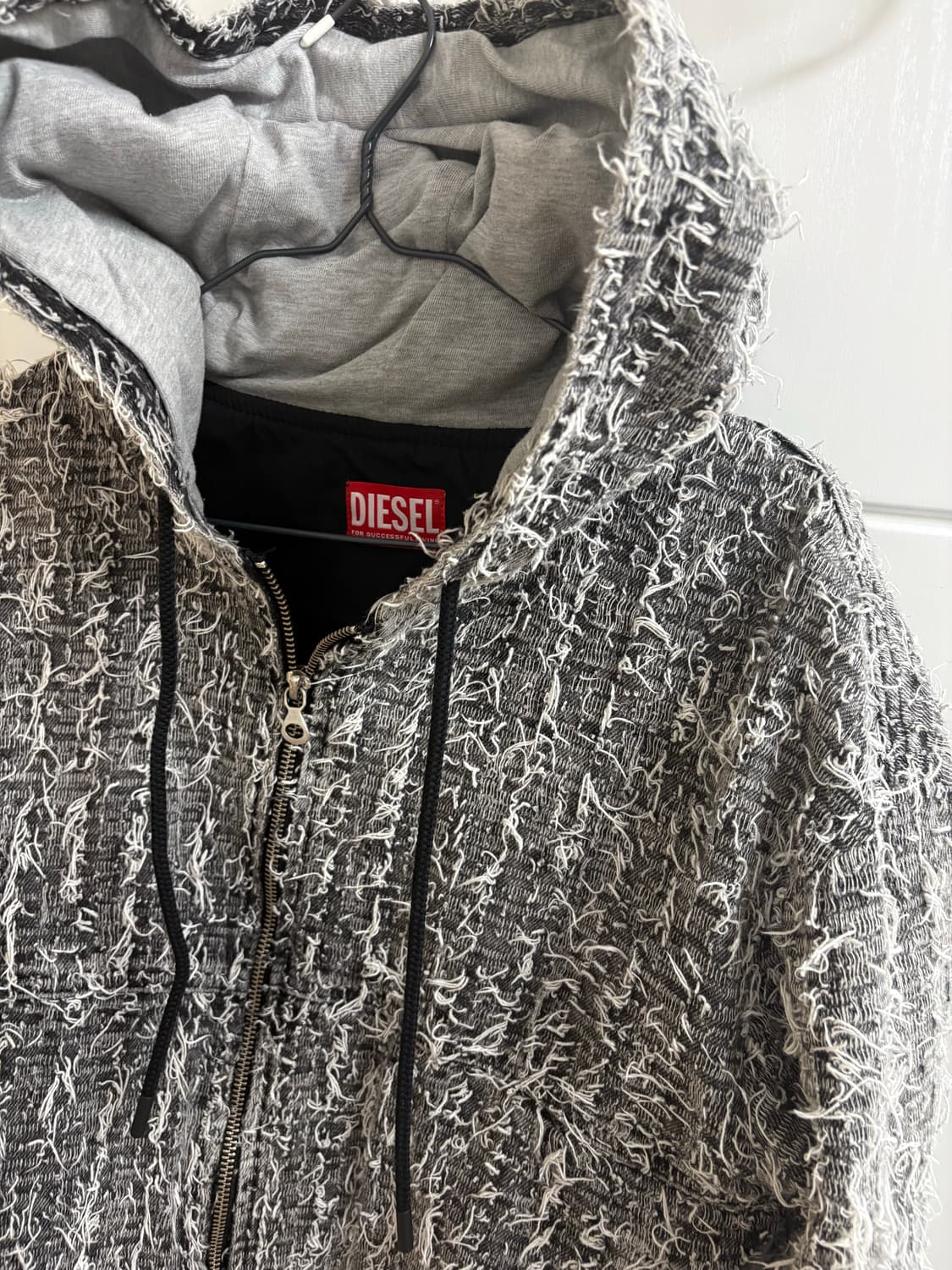 Diesel 디젤 트위드 크롭 후드 집업 상품이미지3