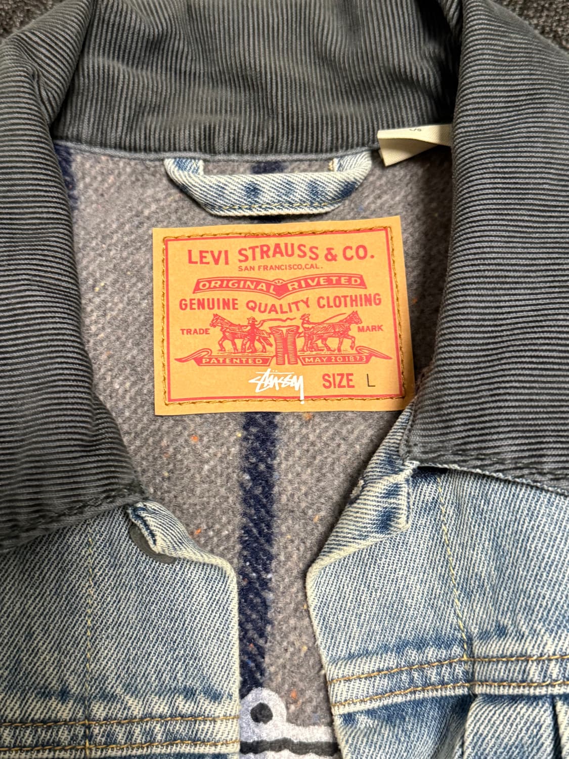 [L] 스투시 x 리바이스 엠보스드 트러커 자켓 인디고 상품이미지3