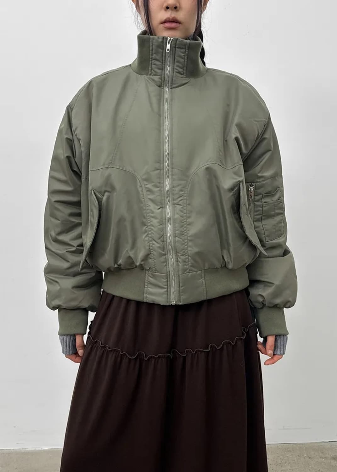 무료배송) 블랙업 하이넥 항공점퍼 카키 상품이미지1