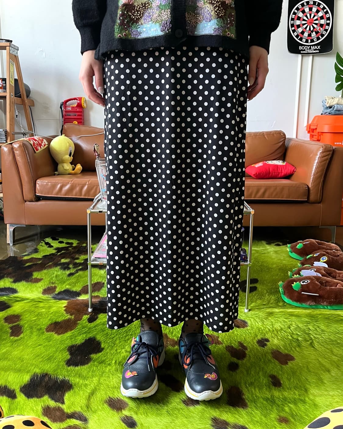 Jpn Vintage Dot Pattern Poly Long Skirt 상품이미지2