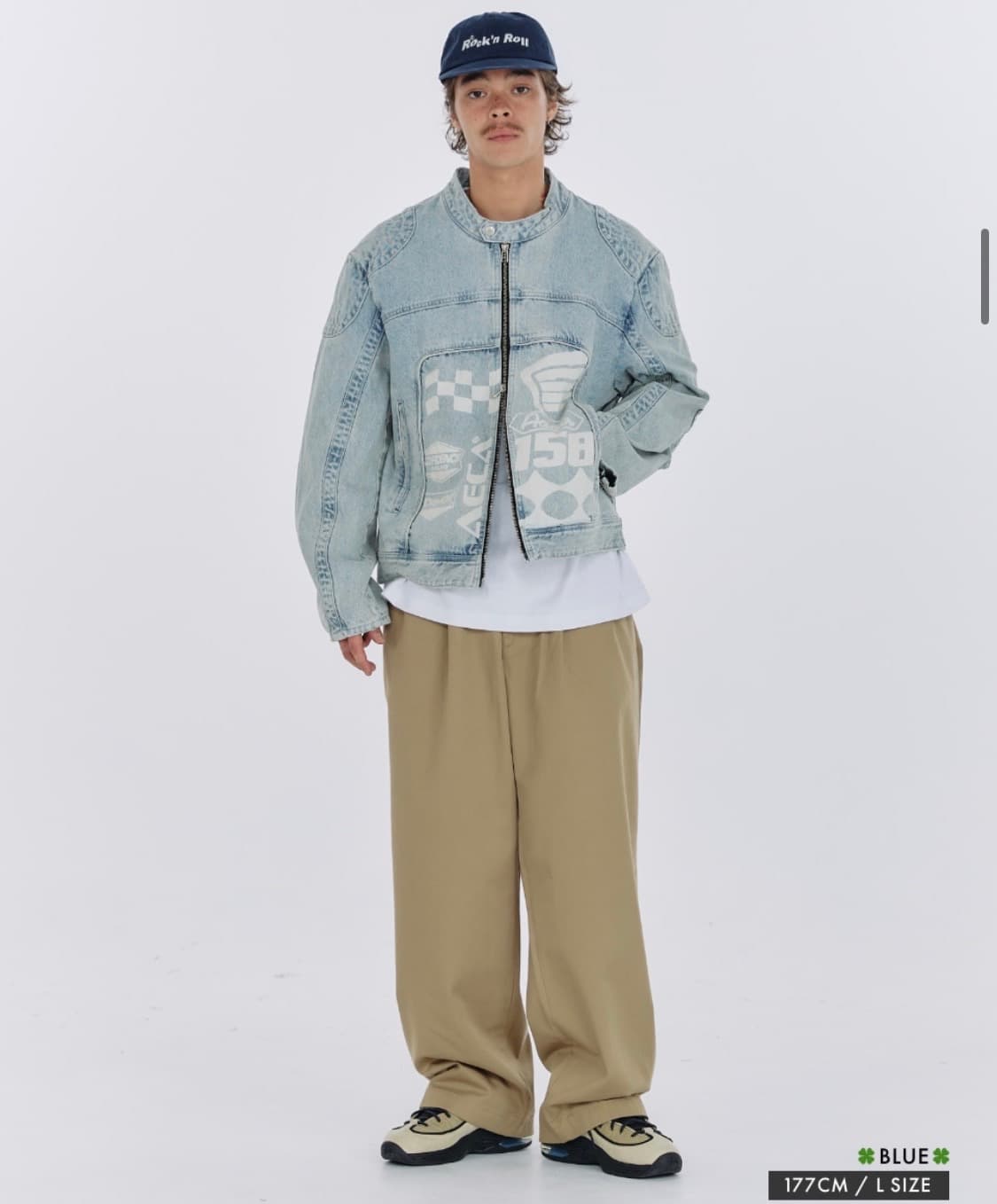 에이카화이트 데님 프린팅 바이커 자켓 M 블루 새상품 상품이미지2