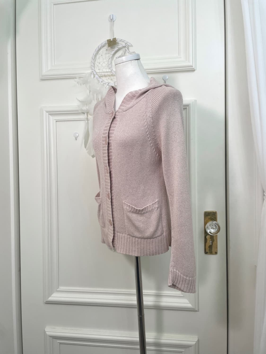 KUMIKYOKU pink glitter hoodie cardigan 상품이미지2