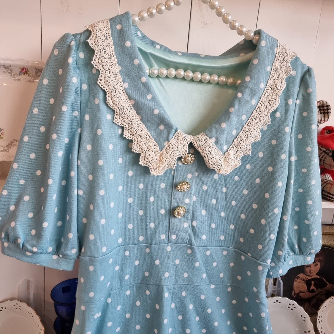 빈티지 도트 원피스 상품이미지3