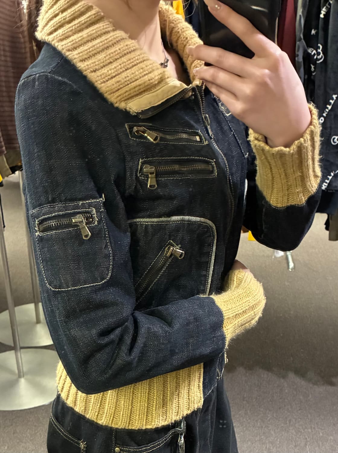 S)QZYZ 빈티지 니트 카라 여성 데님 자켓 상품이미지1