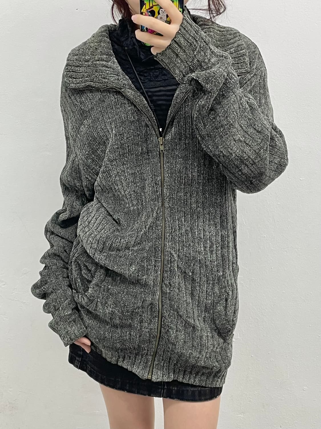 벨벳 골지 차콜 루즈 집업 상품이미지3